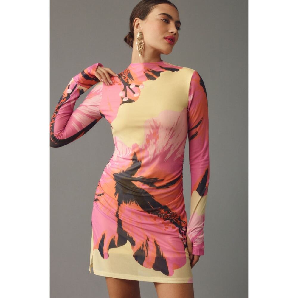 Farm Rio x Anthropologie Long-Sleeve Mock-Neck Mesh Mini Dress